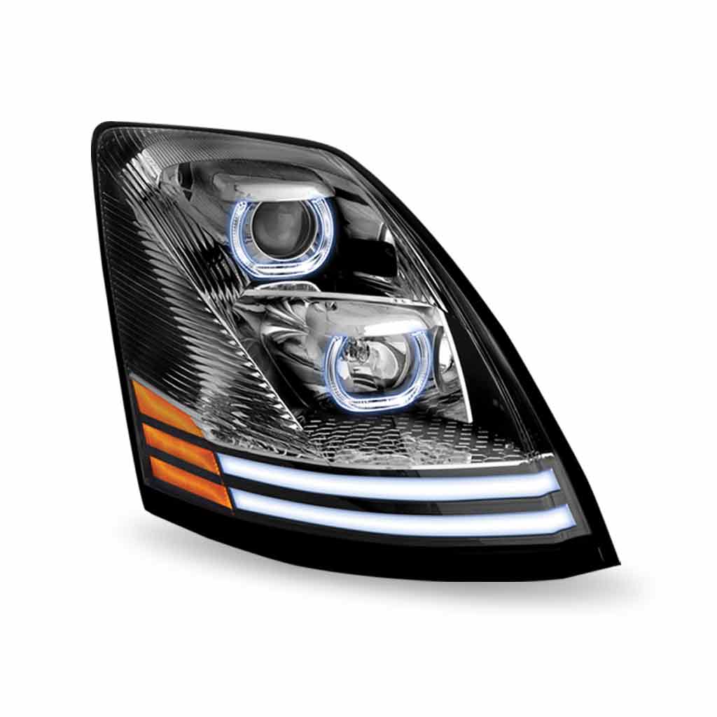 Volvo VN/VNL Halogen Headlight Assembly with LED Glow Position, Turn & Marker Accents - Chrome (Passenger Side)
