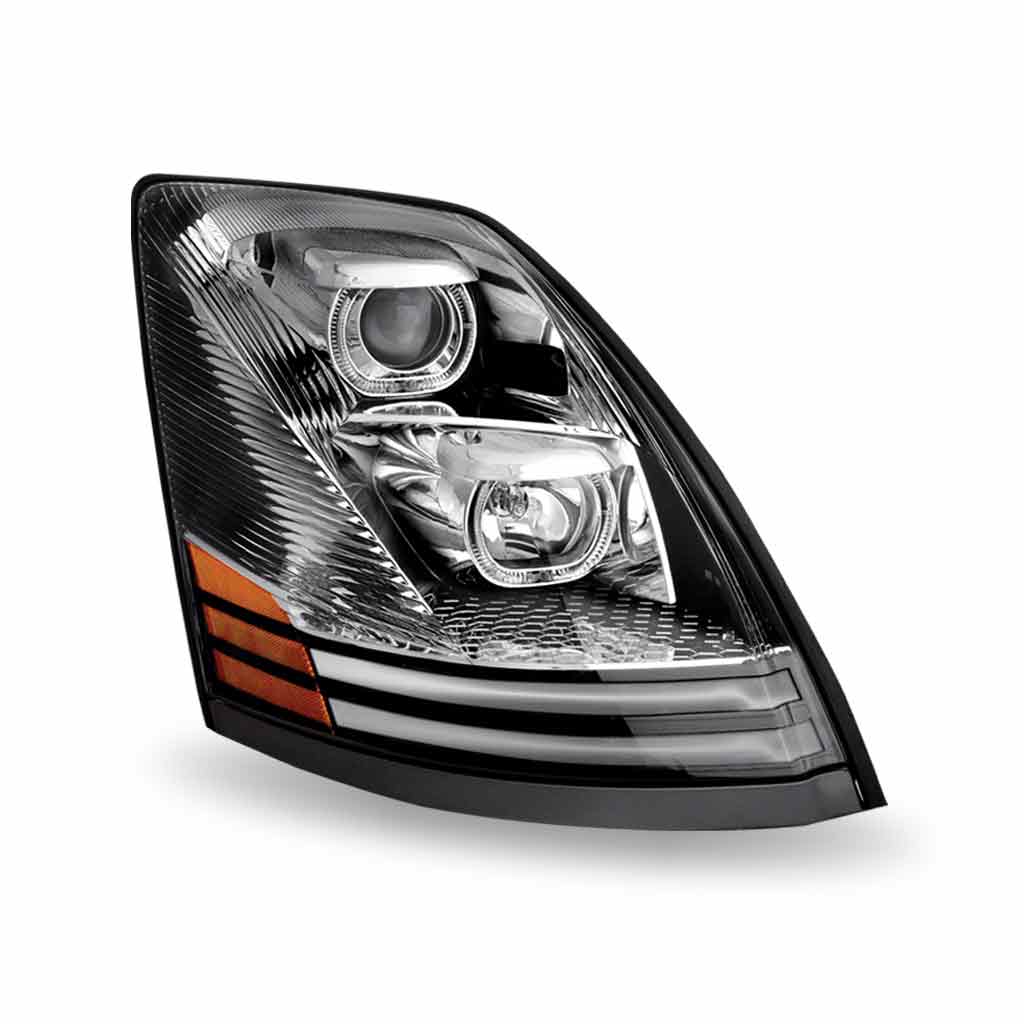 Volvo VN/VNL Halogen Headlight Assembly with LED Glow Position, Turn & Marker Accents - Chrome (Passenger Side) - Thumbnail 6