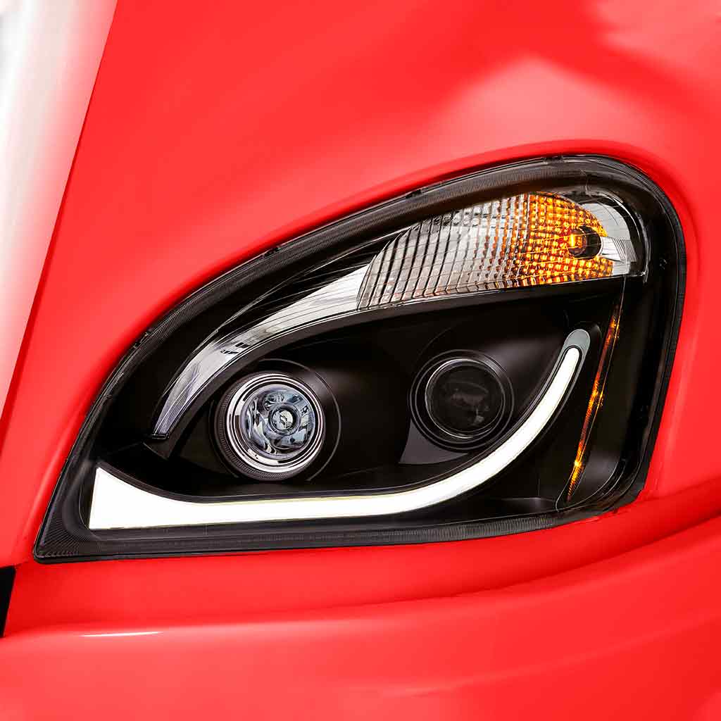 FTL. Cascadia LED Projector Headlight Assembly with LED Glow Position, Turn & Marker Accent - Black (Driver Side) - Thumbnail 5