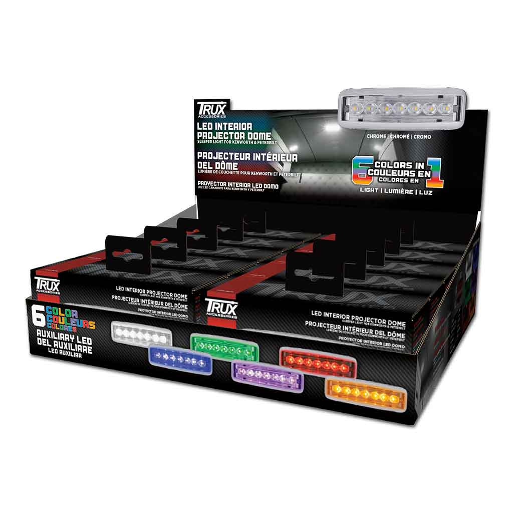 LED Interior Projector Dome 7-Color Cab & Sleeper Light for Kenworth & Peterbilt - Chrome - Thumbnail 8