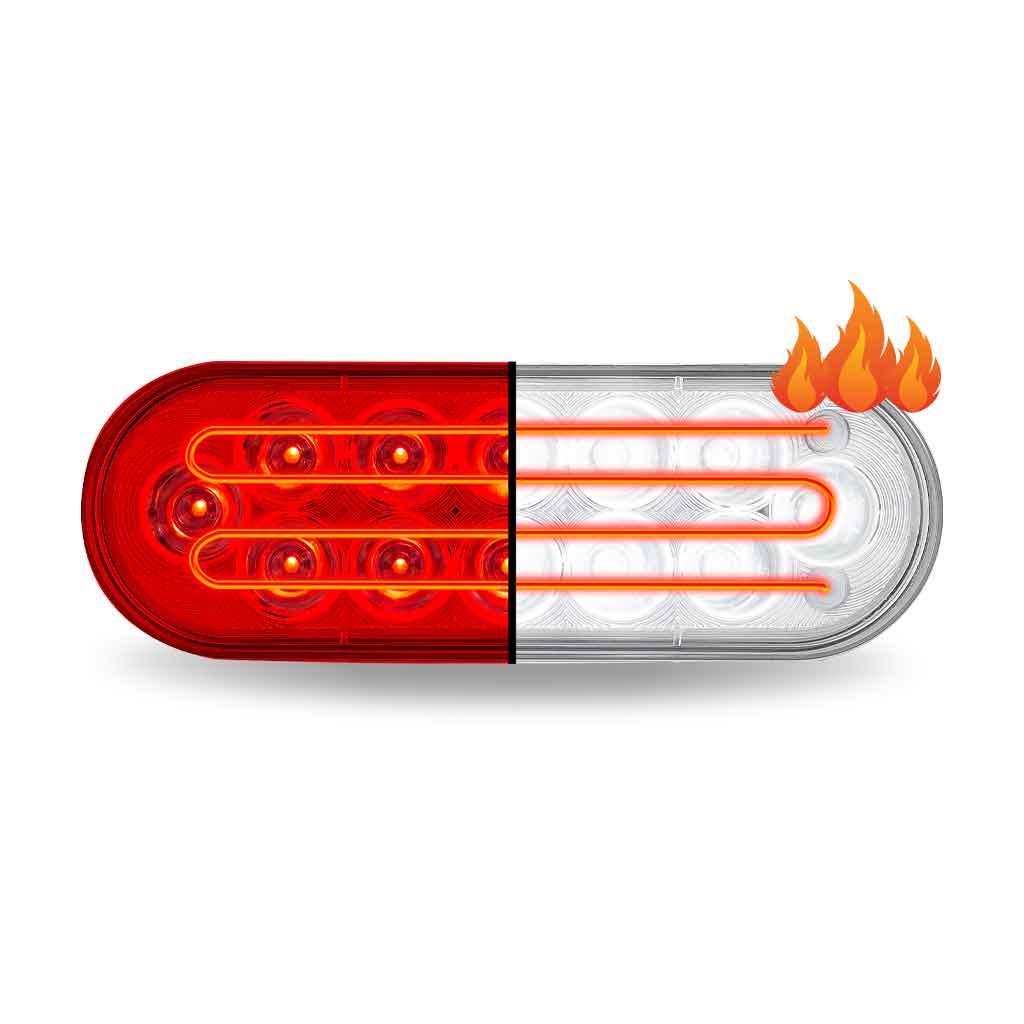 6" Heated Red Stop, Turn & Tail To White Back Up LED Oval Light - 12 Diodes - Thumbnail 2