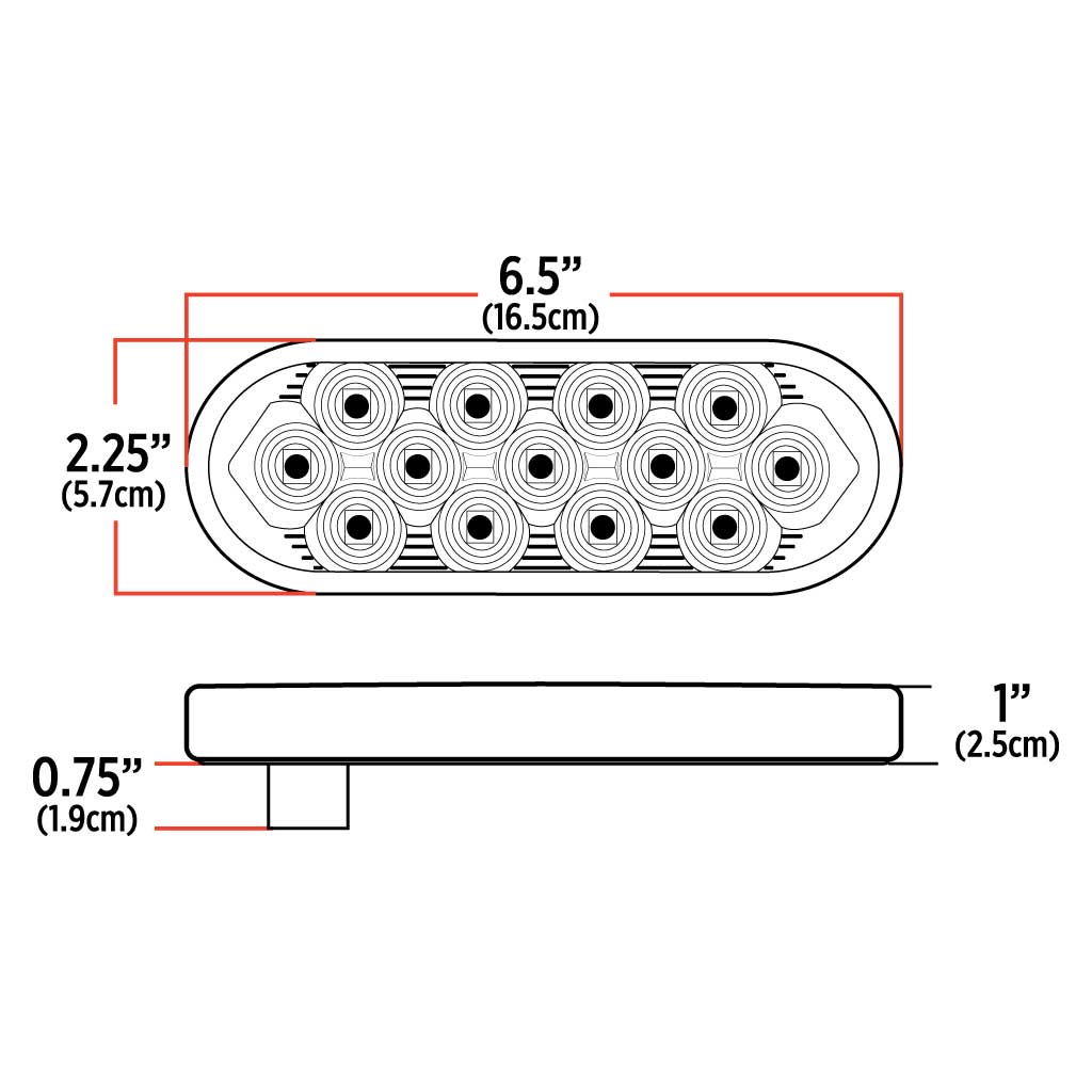 6" Clear Red Stop, Turn & Tail Oval Mirror LED Light - 13 Diodes - Thumbnail 3