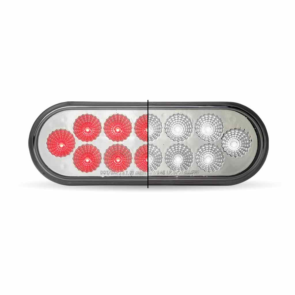 6" Red Stop, Turn & Tail to White Back Up LED Oval Light - 12 Diodes - Thumbnail 7