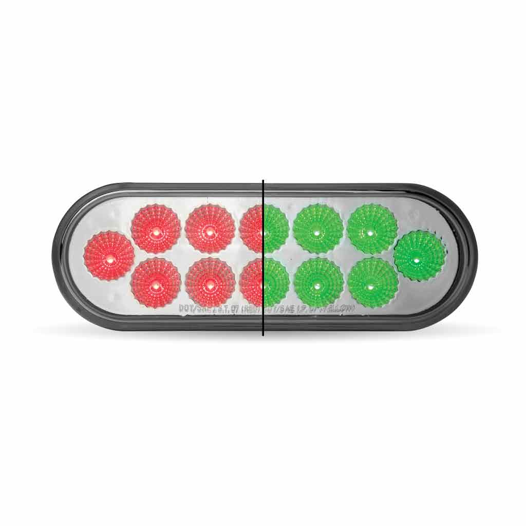 6" Red Stop, Turn & Tail to Green Auxiliary LED Oval Light - 12 Diodes