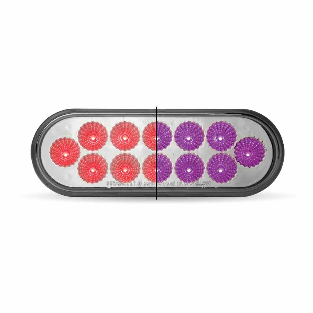 6" Red Stop, Turn & Tail to Purple Auxiliary LED Oval Light - 12 Diodes - Thumbnail 7