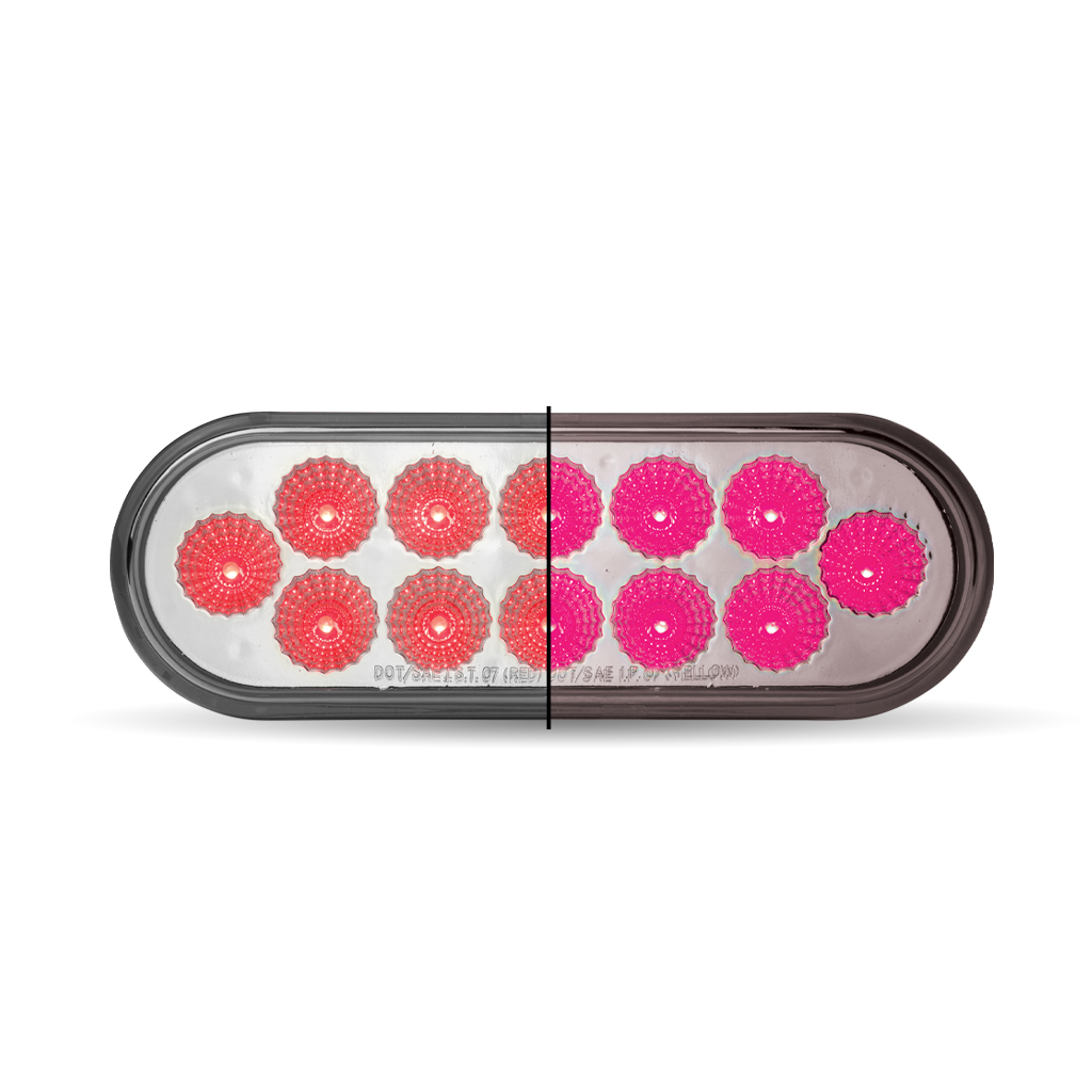6" Red Stop, Turn & Tail to Pink Auxiliary LED Oval Light - 12 Diodes