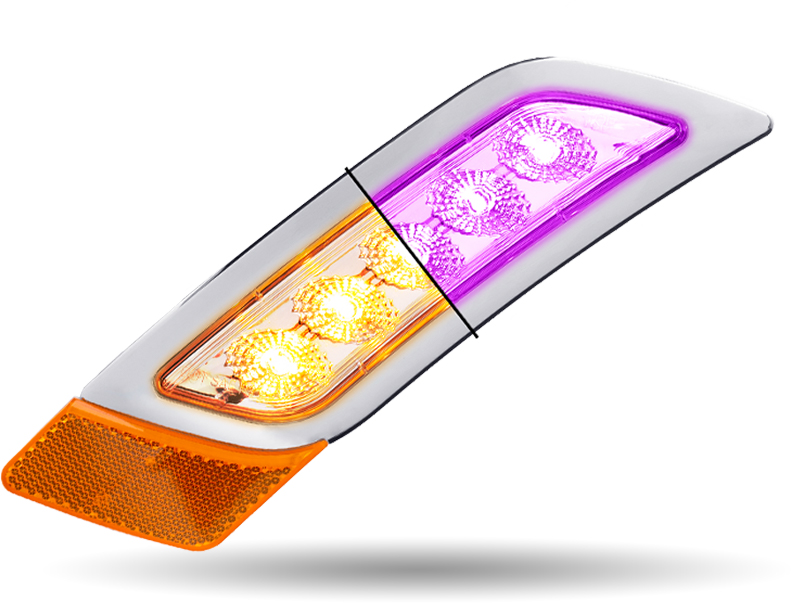 Amber Turn & Marker to Purple Auxiliary Peterbilt LED Fender Light - 5 Diodes | Driver Side - Thumbnail 5