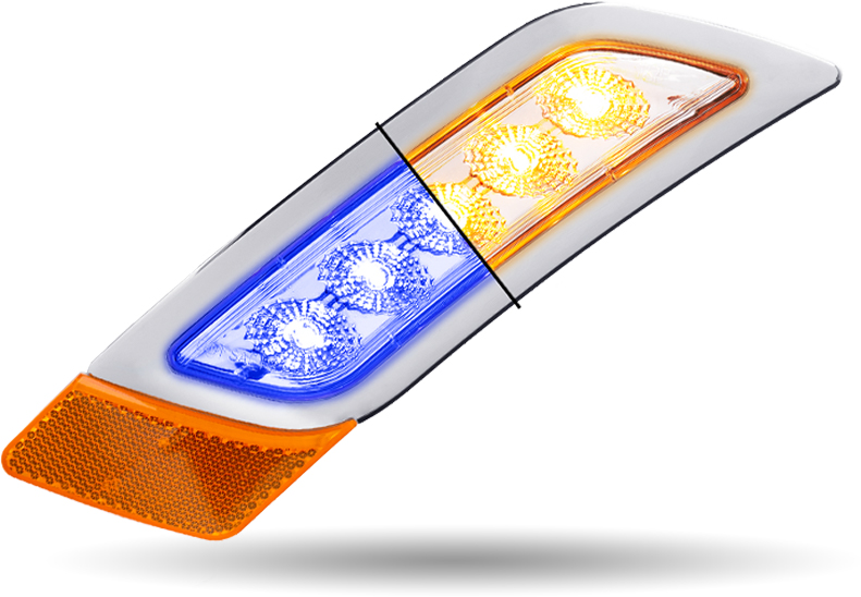 Amber Turn & Marker to Blue Auxiliary Peterbilt LED Fender Light - 5 Diodes | Passenger Side