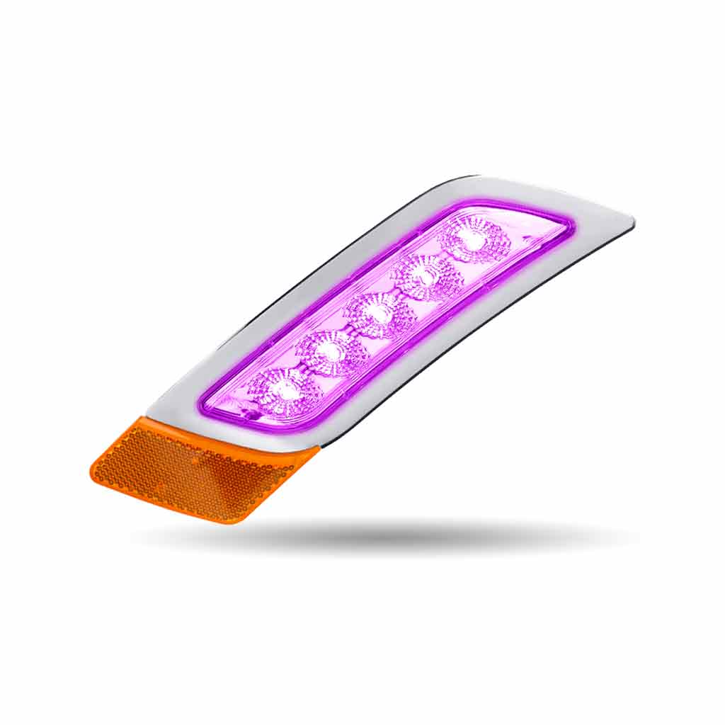 Amber Turn & Marker to Purple Auxiliary Peterbilt LED Fender Light - 5 Diodes | Passenger Side - Thumbnail 2