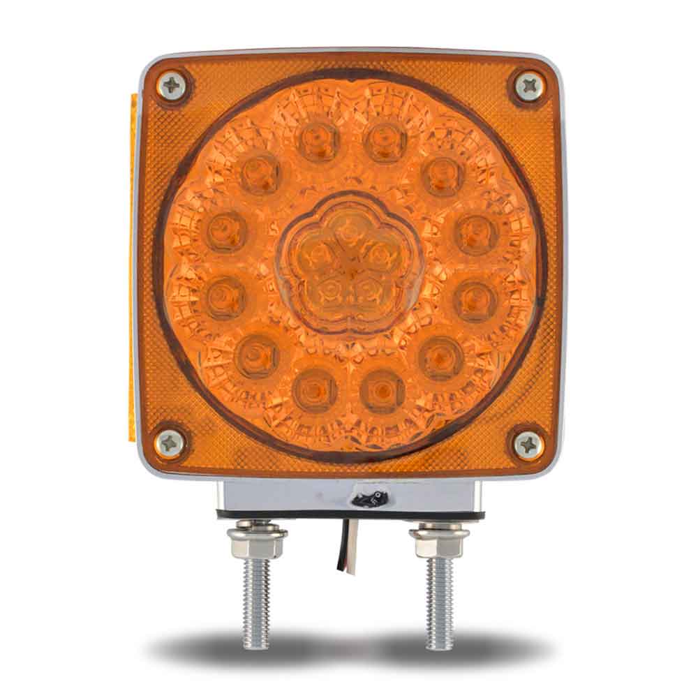 Amber/Amber Turn & Marker Square Double Face LED Light - Double Post | 36 Diodes | Amber Lens | Passenger Side - Thumbnail 2