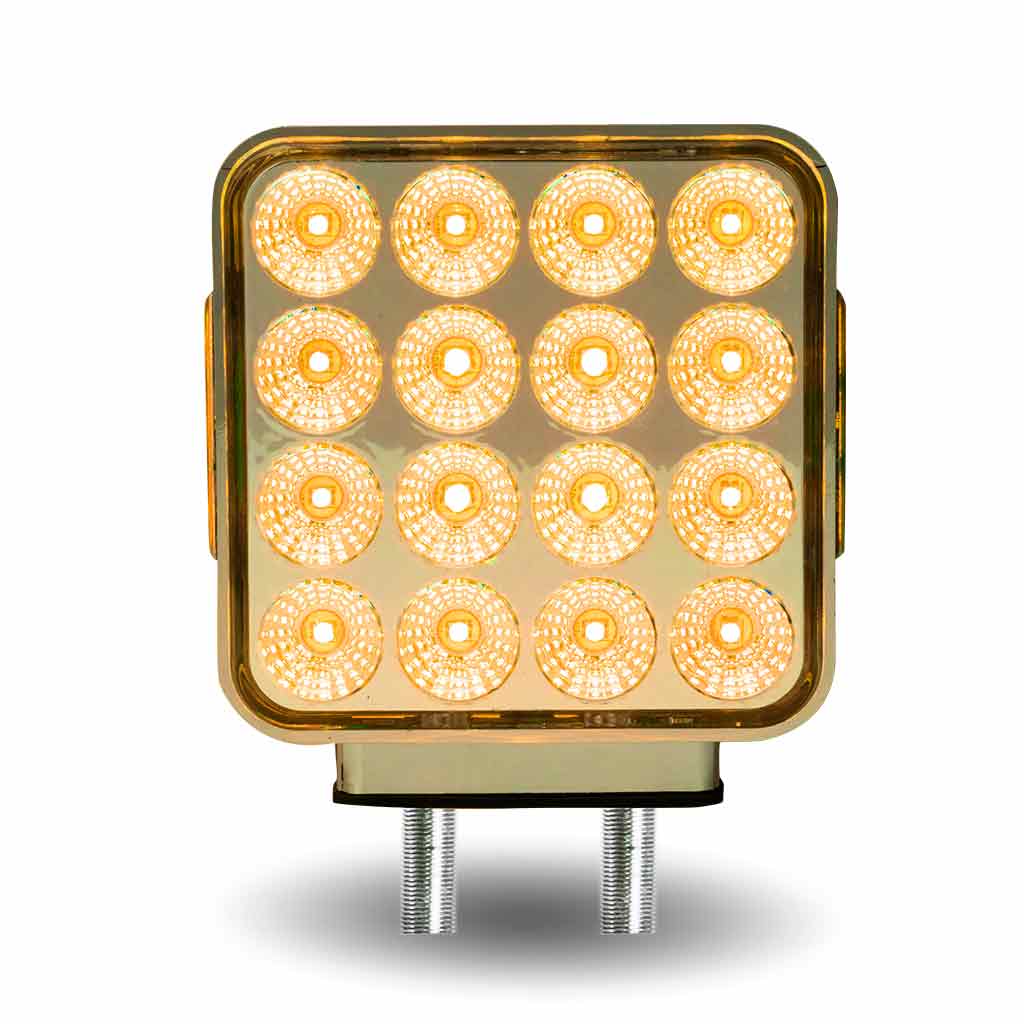 Amber/Red Turn & Marker Square Reflector Double Face LED Light - Double Post | 38 Diodes | Clear Lens - Thumbnail 3