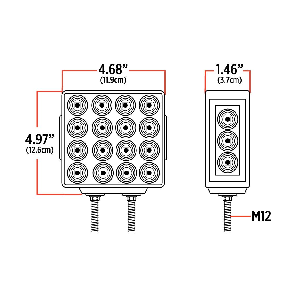 Amber/Red Turn & Marker to Green Auxiliary Square Reflector Double Face LED Light - Double Post | 38 Diodes | Clear Lens - Thumbnail 2