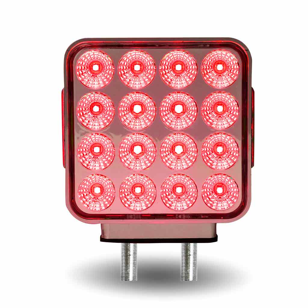 Amber/Red Turn & Marker to Green Auxiliary Square Reflector Double Face LED Light - Double Post | 38 Diodes | Clear Lens - Thumbnail 7