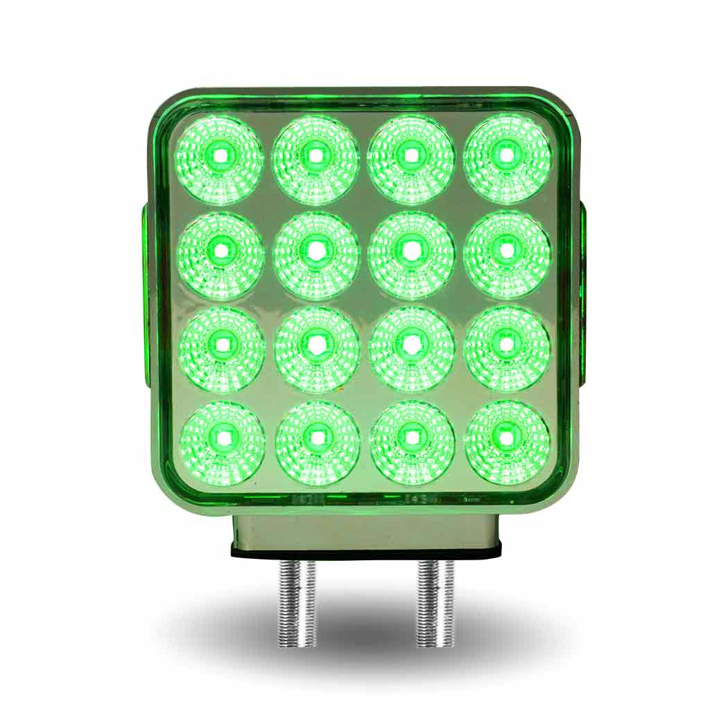 Amber/Red Turn & Marker to Green Auxiliary Square Reflector Double Face LED Light - Double Post | 38 Diodes | Clear Lens - Thumbnail 8