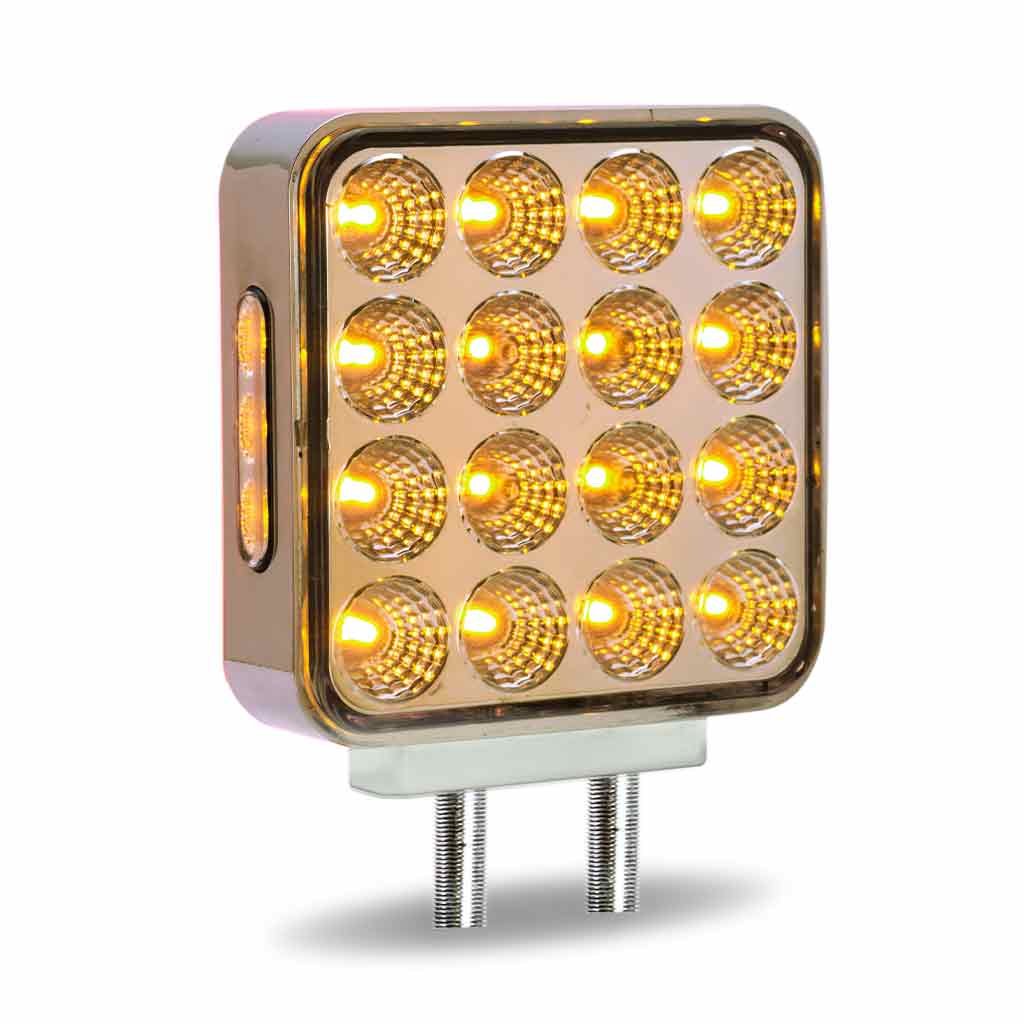 Amber/Red Turn & Marker to Green Auxiliary Square Reflector Double Face LED Light - Double Post | 38 Diodes | Clear Lens - Thumbnail 9
