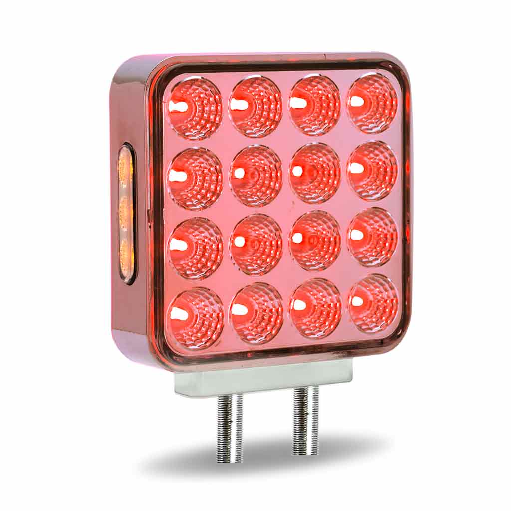 Amber/Red Turn & Marker to Green Auxiliary Square Reflector Double Face LED Light - Double Post | 38 Diodes | Clear Lens - Thumbnail 10
