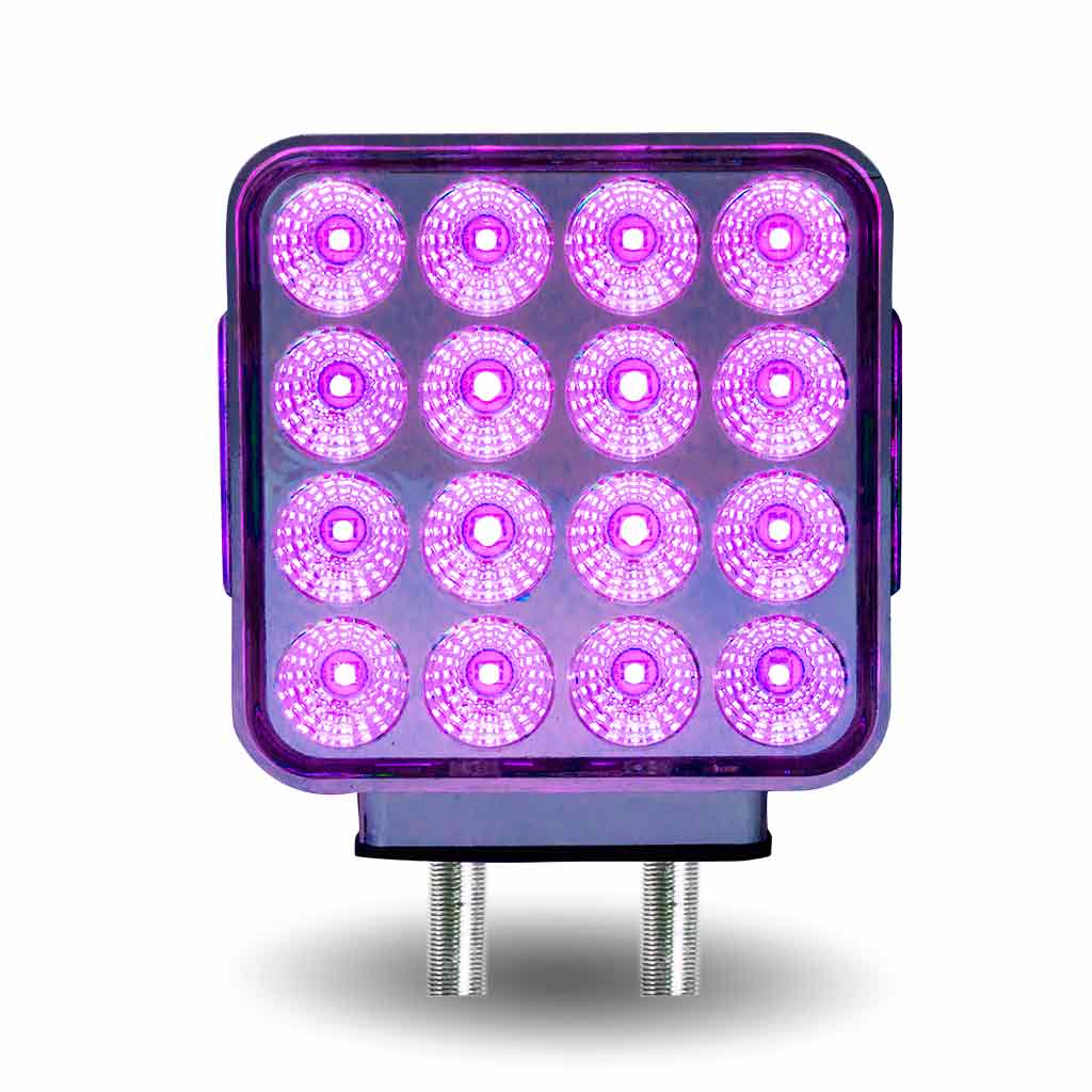 Amber/Red Turn & Marker to Purple Auxiliary Square Reflector Double Face LED Light - Double Post | 38 Diodes | Clear Lens - Thumbnail 3