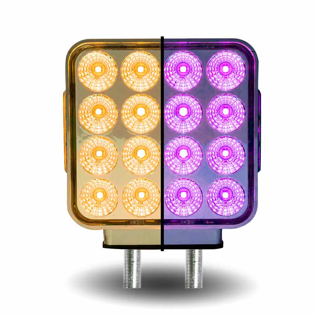 Amber/Red Turn & Marker to Purple Auxiliary Square Reflector Double Face LED Light - Double Post | 38 Diodes | Clear Lens - Thumbnail 6