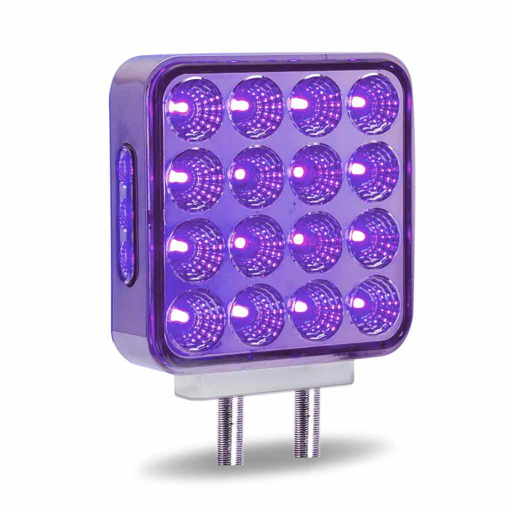 Amber/Red Turn & Marker to Purple Auxiliary Square Reflector Double Face LED Light - Double Post | 38 Diodes | Clear Lens - Thumbnail 10