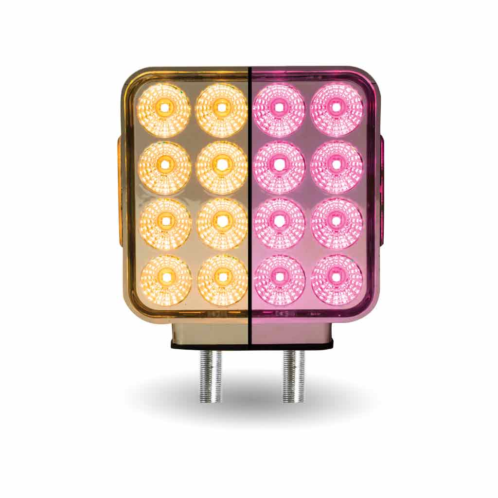 Amber/Red Turn & Marker to Pink Auxiliary Double Face Square Reflector LED Light - 38 Diodes - Thumbnail 8