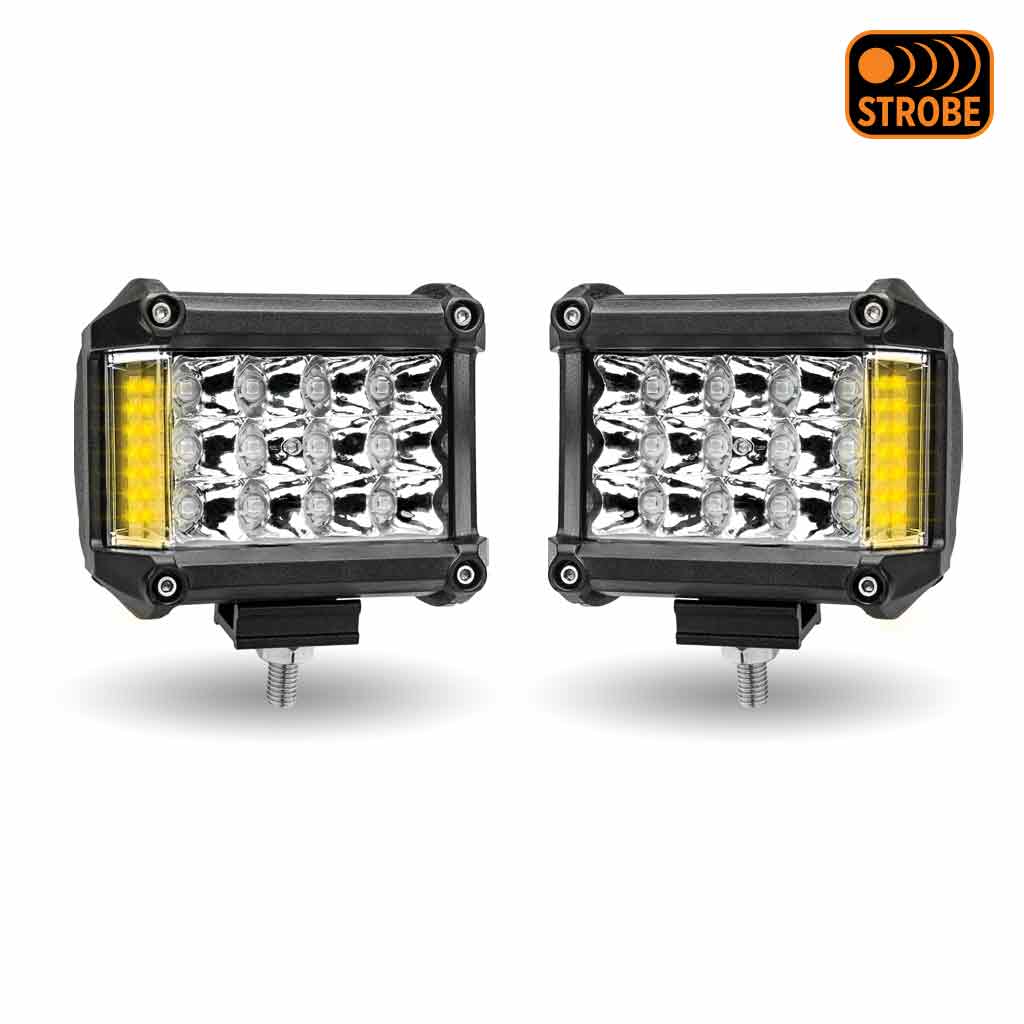 4" Cube LED Work Lamps with Amber Strobe Function (Pair) - Spot Beam | 1800 Lumens (Each) - Thumbnail 7