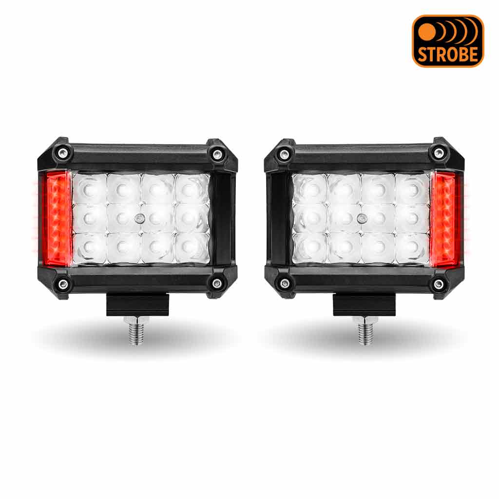 4" Cube LED Work Lamps with Red Strobe Function (Pair) - Spot Beam | 1800 Lumens (Each) - Thumbnail 2