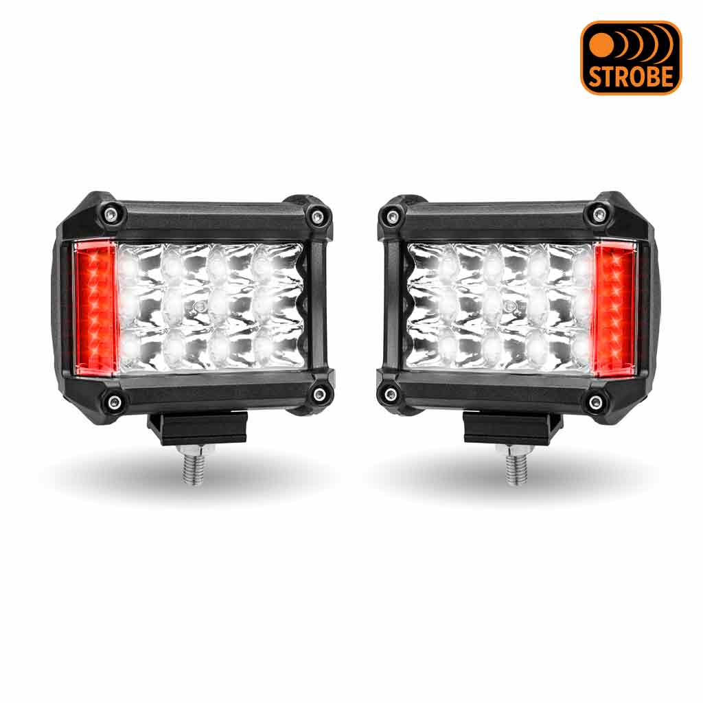 4" Cube LED Work Lamps with Red Strobe Function (Pair) - Spot Beam | 1800 Lumens (Each) - Thumbnail 3