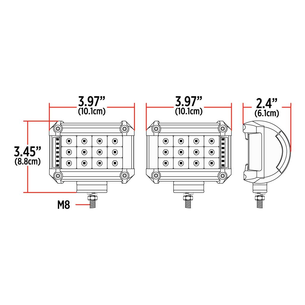 4" Cube LED Work Lamps with Red Strobe Function (Pair) - Spot Beam | 1800 Lumens (Each) - Thumbnail 6