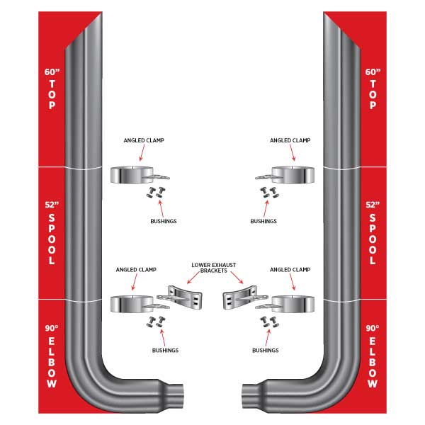 7" Dia. Complete Mitered Exhaust Kit - 60" Top Stacks | 52" Middle Spools | 90° Elbows 7" Reduced to 5" Dia.