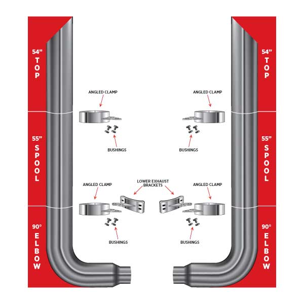 7" Dia. Complete Mitered Exhaust Kit - 54" Top Stacks | 55" Middle Spools | 90° Elbows 7" Reduced to 5" Dia.