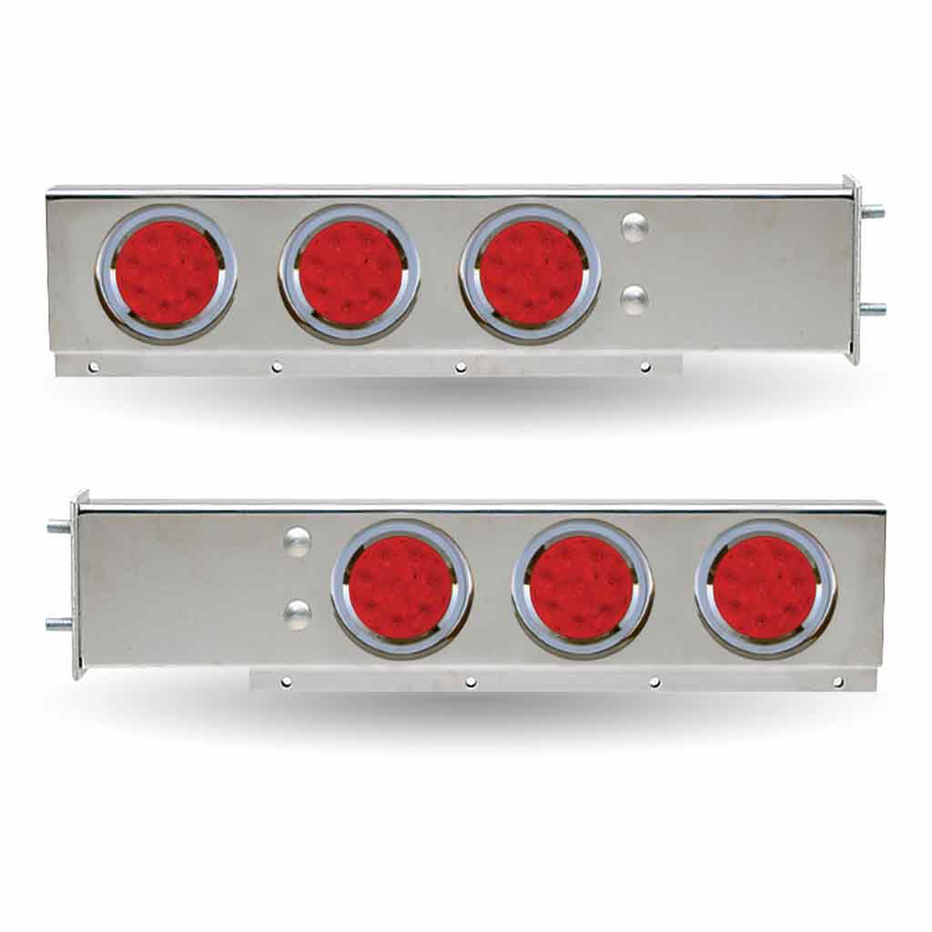 30" LED Mud Flap Hangers - 3 3/4" Bolt Spacing | 4" LEDs (Red Lens) | Stainless Steel