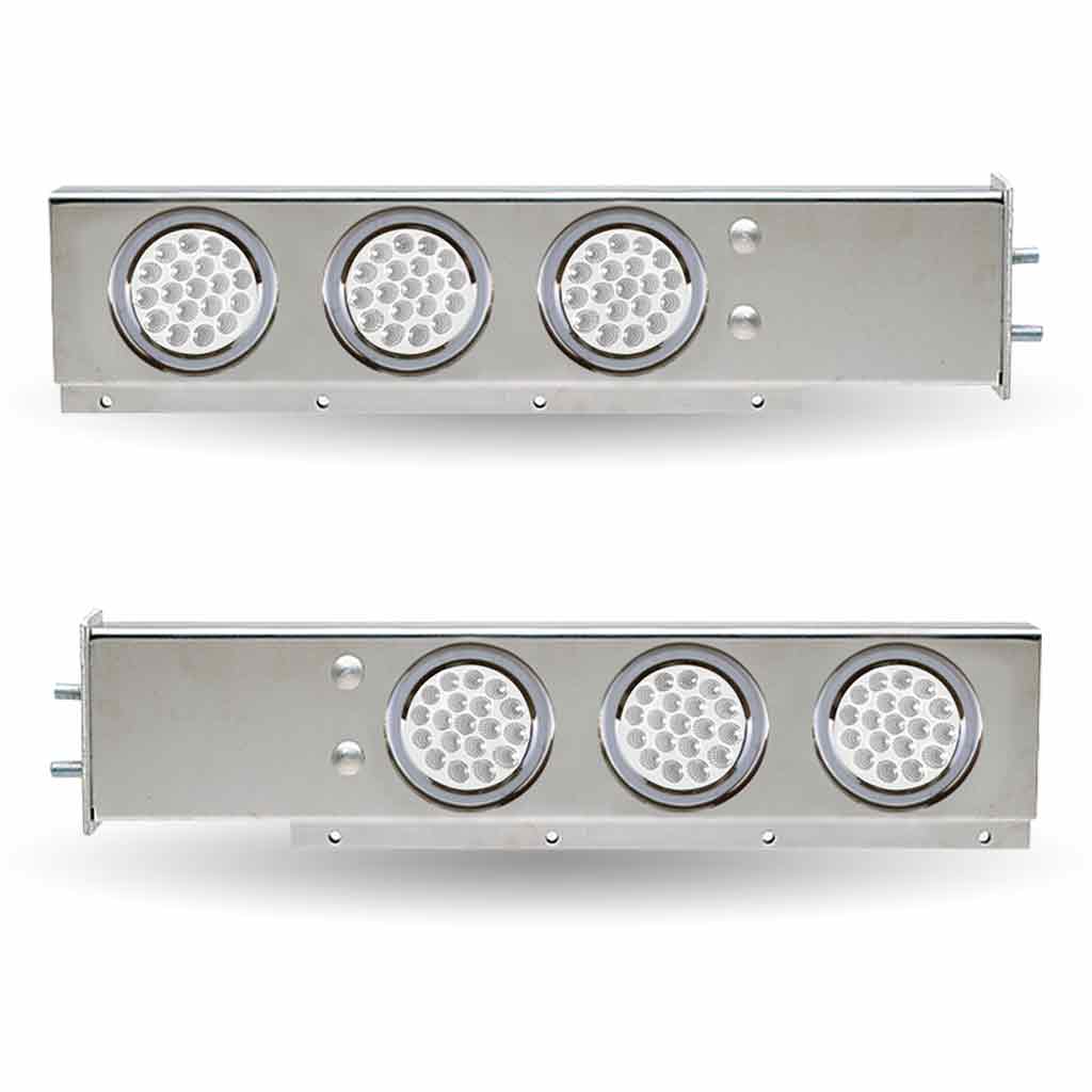 30" Dual LED Mud Flap Hangers - 2 1/2" Bolt Spacing | 4" Dual LEDs (Clear Lens) | Stainless Steel