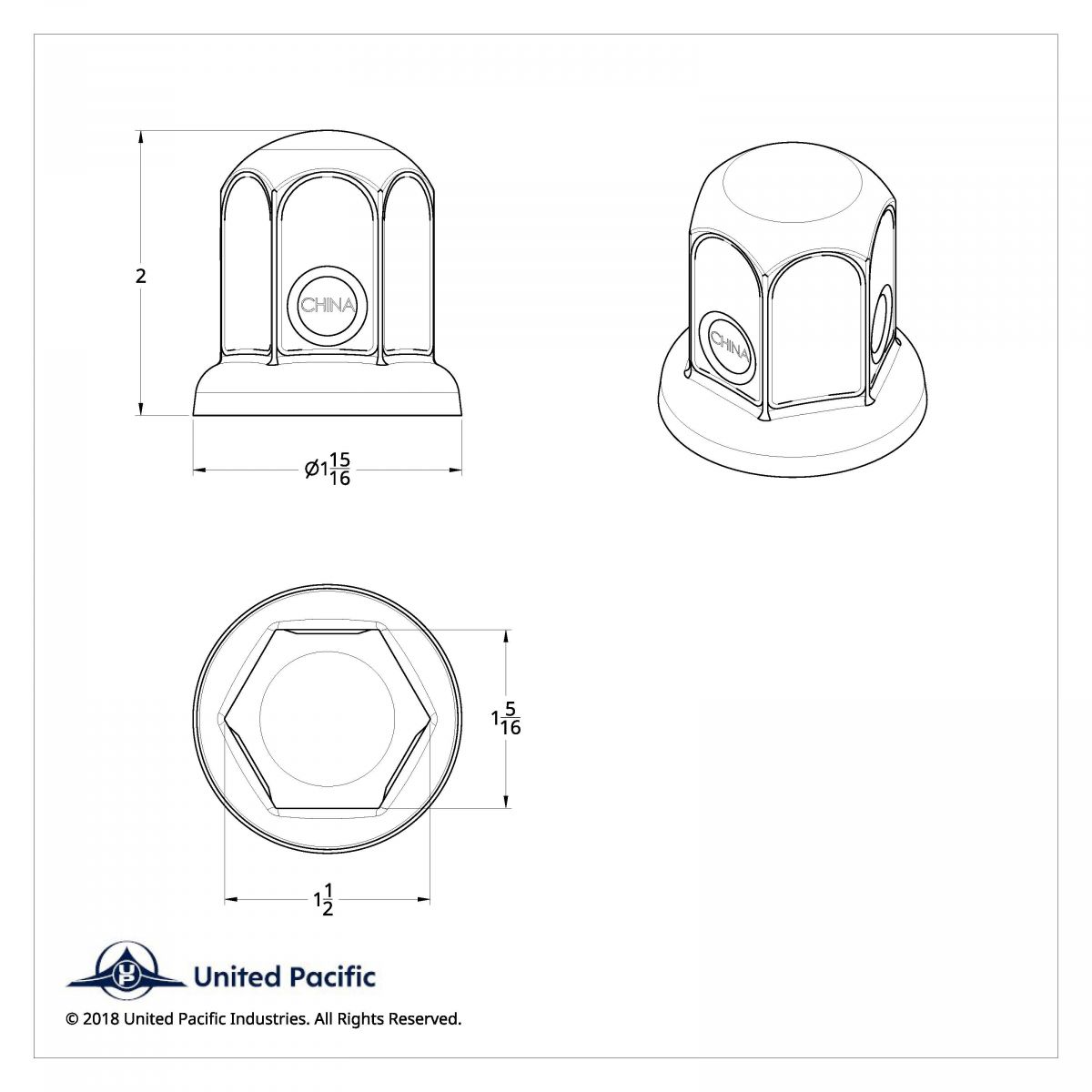 1-1/2" X 2" Chrome Steel Standard Nut Cover With Flange - Thumbnail 3
