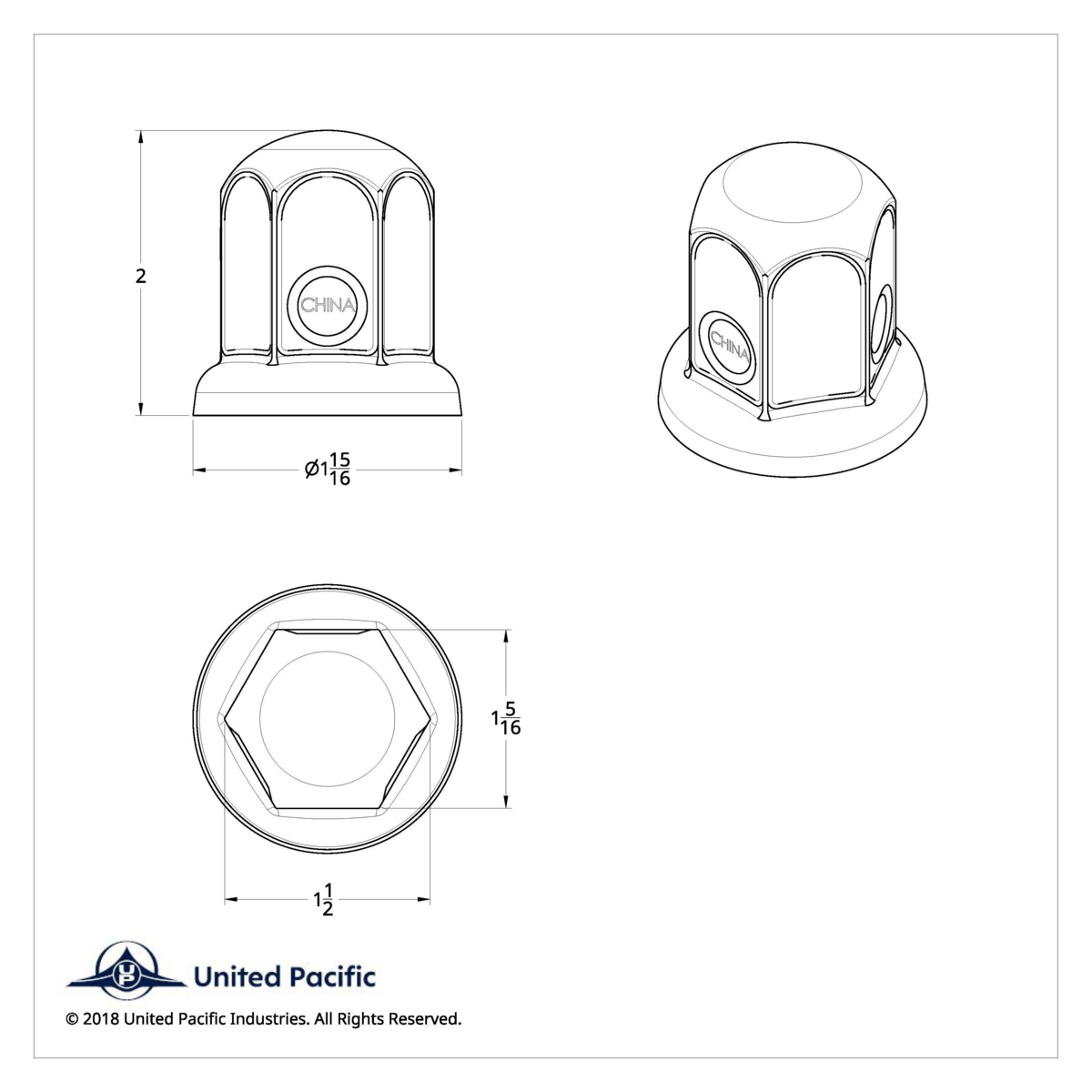 1-1/2" X 2" Chrome Steel Standard Nut Cover With Flange - Thumbnail 4