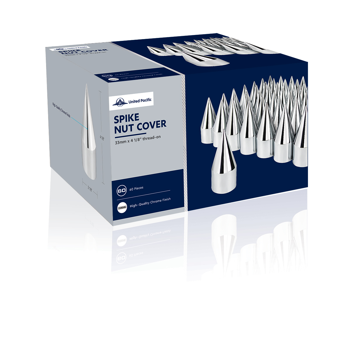 33mm X 4-1/8" Chrome Plastic Spike Nut Covers - Thread-On (60-Pack) - Thumbnail 5