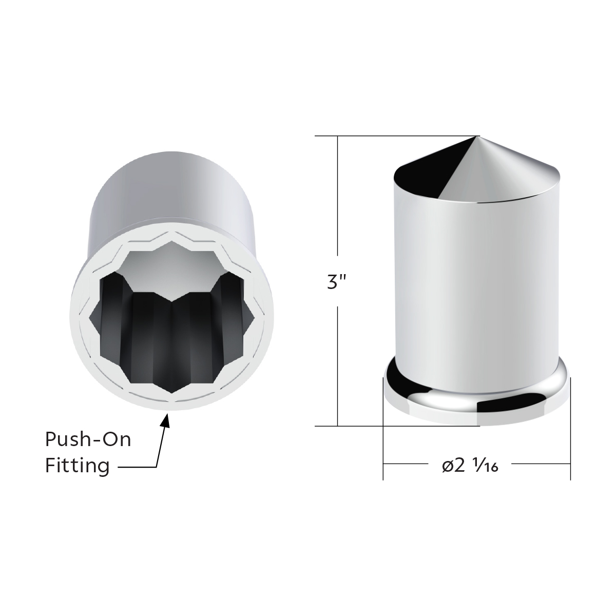 1-1/2" X 3" Chrome Plastic Pointed Nut Cover - Push-On (Bulk) - Thumbnail 4