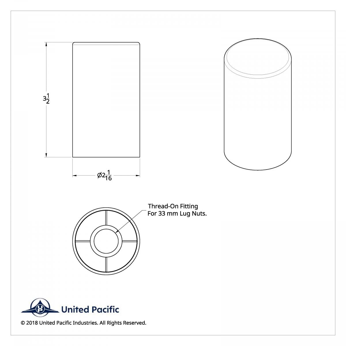 33mm x 3-1/2" Chrome Plastic Cylinder Nut Cover - Thread-On (Bulk) - Thumbnail 5