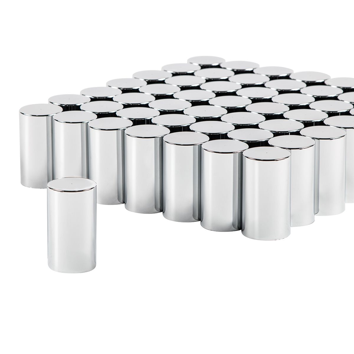 33mm x 3-1/2" Chrome Plastic Cylinder Nut Covers - Thread-On (Color Box of 60)