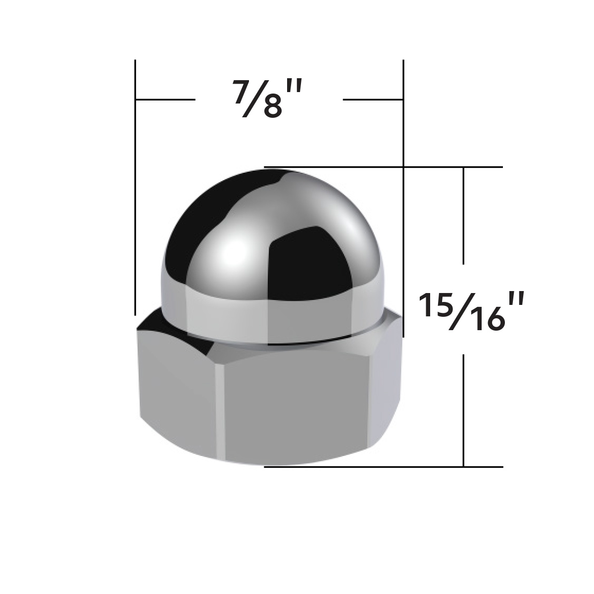 3/4" X 15/16" Chrome Die-Cast Acorn Nut Cover (50 pcs/Box) - Thumbnail 3