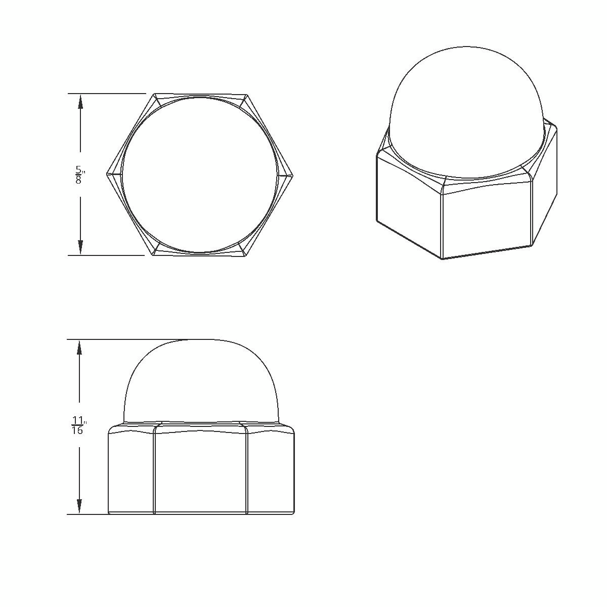 1/2" X 11/16" Chrome Die-Cast Acorn Nut Cover (50 pcs/Box) - Thumbnail 4