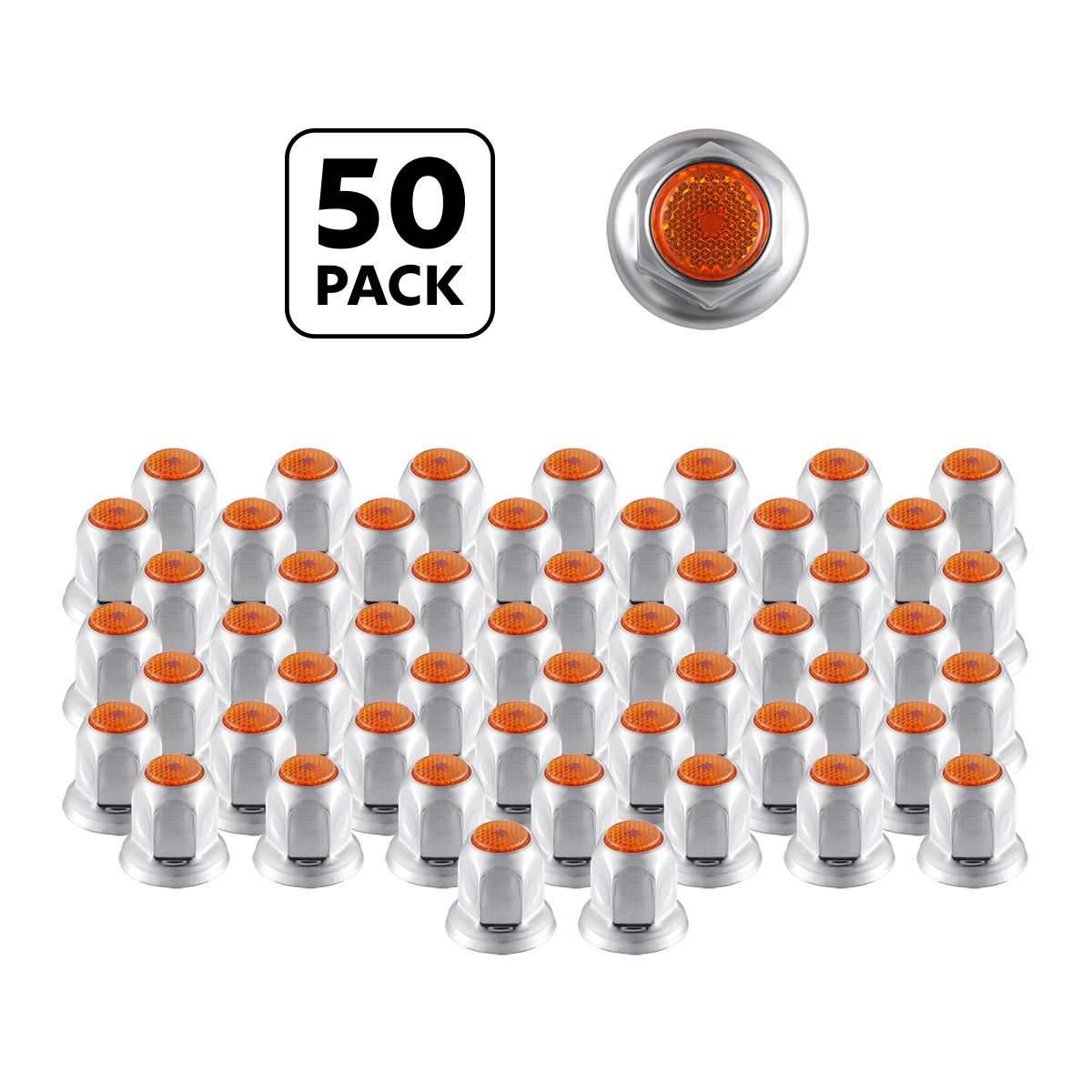 33mm X 2" Chrome Steel Reflector Nut Cover With Flange - Amber (50 Pcs)