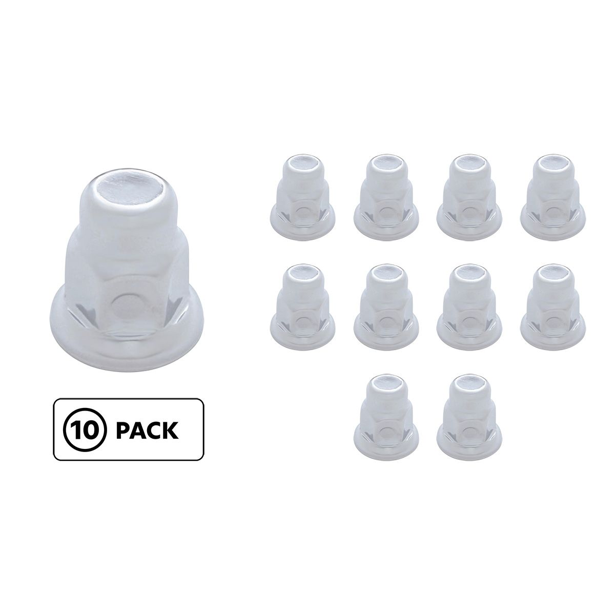 32mm x 2" Chrome Steel Tall Nut Covers With Flange (10-Pack)
