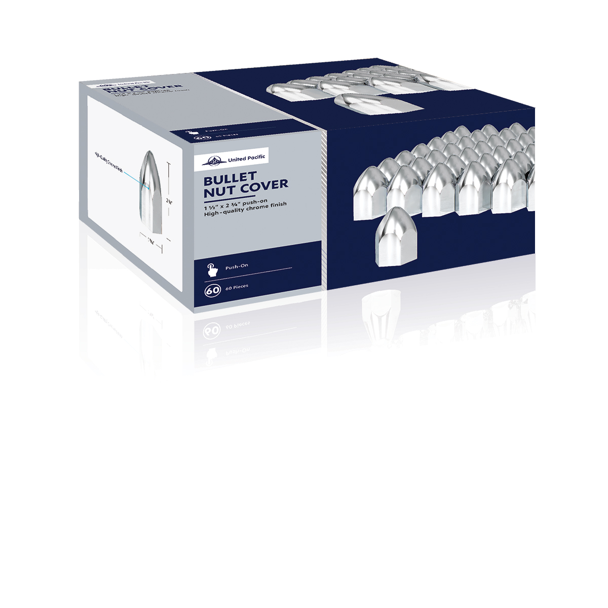 1-1/2" X 2-3/4" Chrome Plastic Bullet Nut Covers - Push-On (60-Pack) - Thumbnail 5