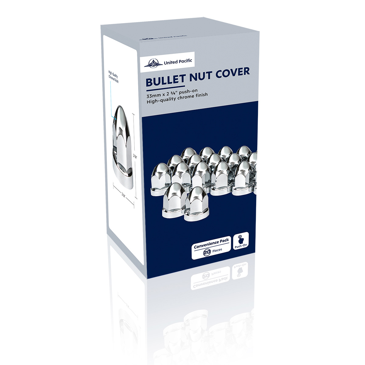 33mm X 2-3/4" Chrome Plastic Bullet Nut Covers With Flange - Push-On (Box of 20 ) - Thumbnail 7