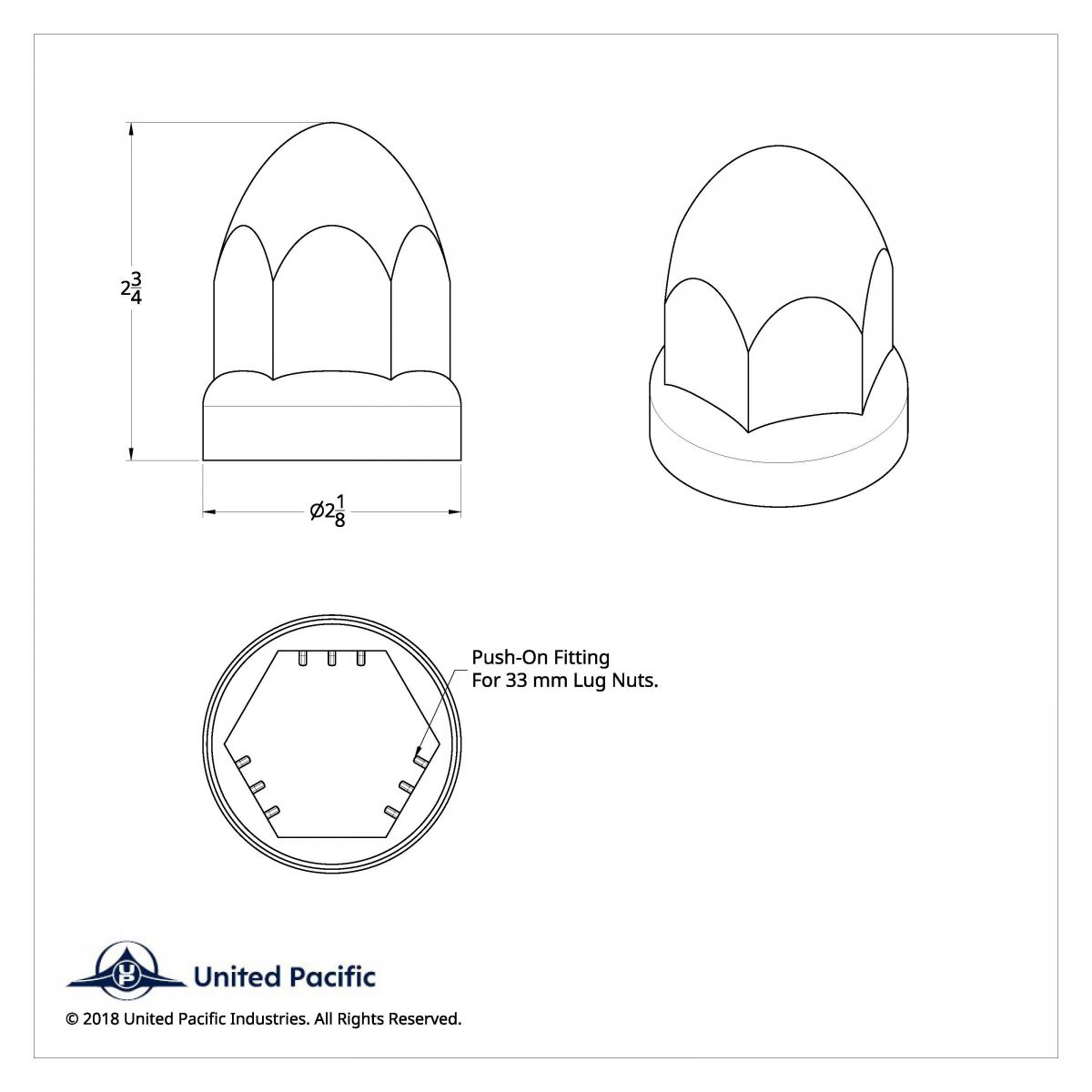33mm X 2-3/4" Chrome Plastic Bullet Nut Cover With Flange - Push-On (Bulk) - Thumbnail 5