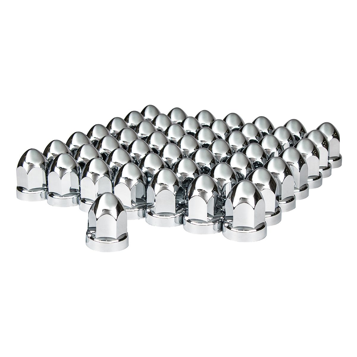 33mm X 2-3/4" Chrome Plastic Bullet Nut Covers With Flange- Push-On (60-Pack)