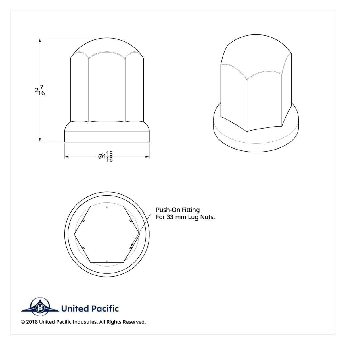 33mm X 2-7/16" Chrome Plastic Standard Nut Cover With Flange - Push-On (Bulk) - Thumbnail 5