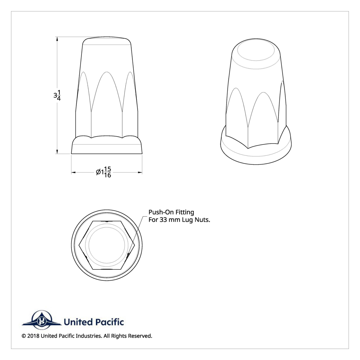 33mm X 3-1/4" Chrome Plastic Tall Nut Cover With Flange - Push-On (Bulk) - Thumbnail 7