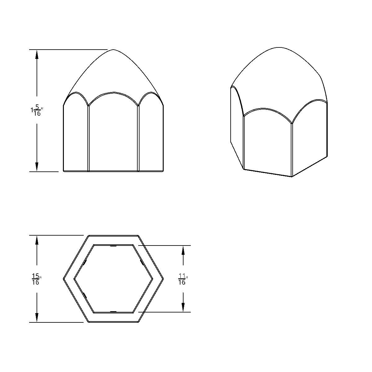 11/16" X 1-5/16" Chrome Plastic Bullet Nut Cover - Push-On - Thumbnail 5