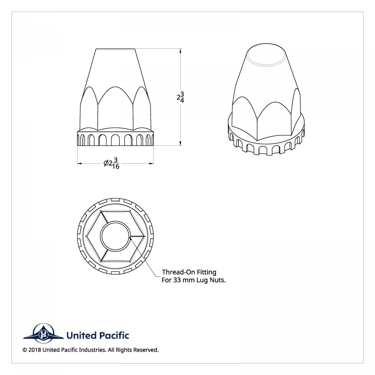 33mm X 2-3/4" Chrome Plastic Original Nut Cover - Thread-On (Bulk) - Thumbnail 6